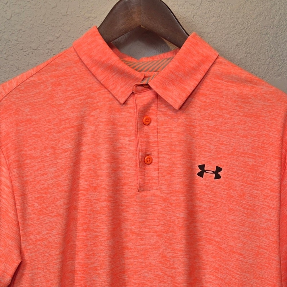 Under Armour Polo‎ Mens Large Orange HeatGear Loose Fit Short Sleeve